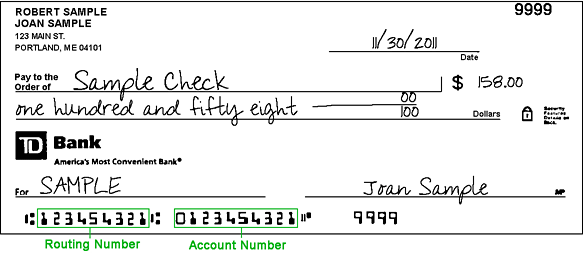 td bank account number on check canada