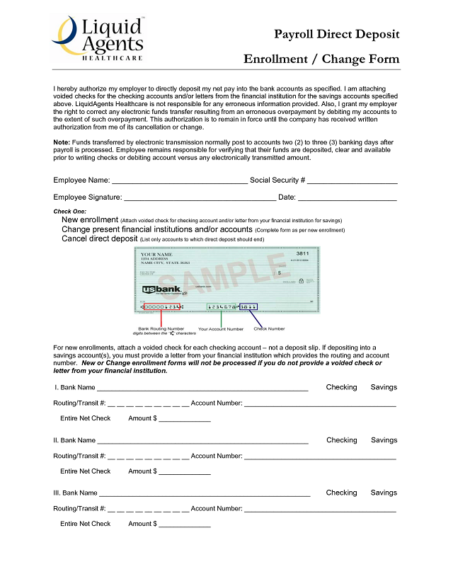 Direct Deposit Authorization Form Banks America